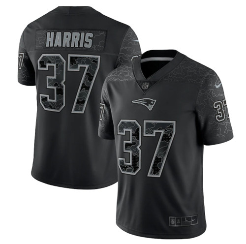 Men's New England Patriots #37 Damien Harris Black Reflective Limited Stitched Football Jersey - Click Image to Close